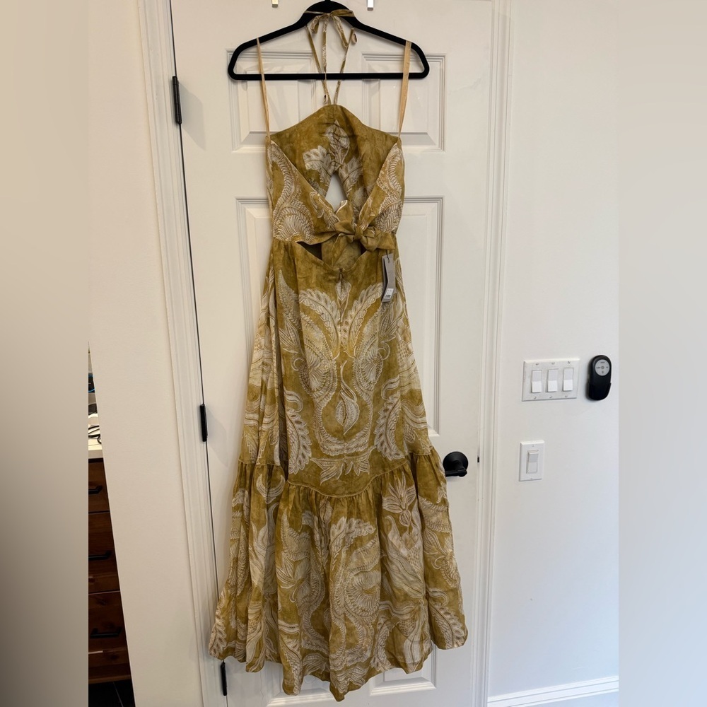 NWT BEATRIZ CAMACHO SoHo Halter Maxi Dress in Mustard Marmol size 8 - Picture 8 of 12
